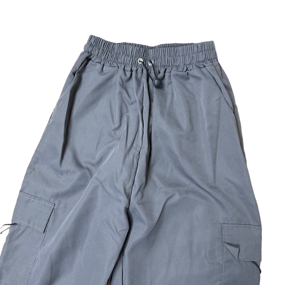 Women Cargo Pants Capris Y2K Medium M Gray Elastic Waist High Rise Drawstring - Picture 6 of 12
